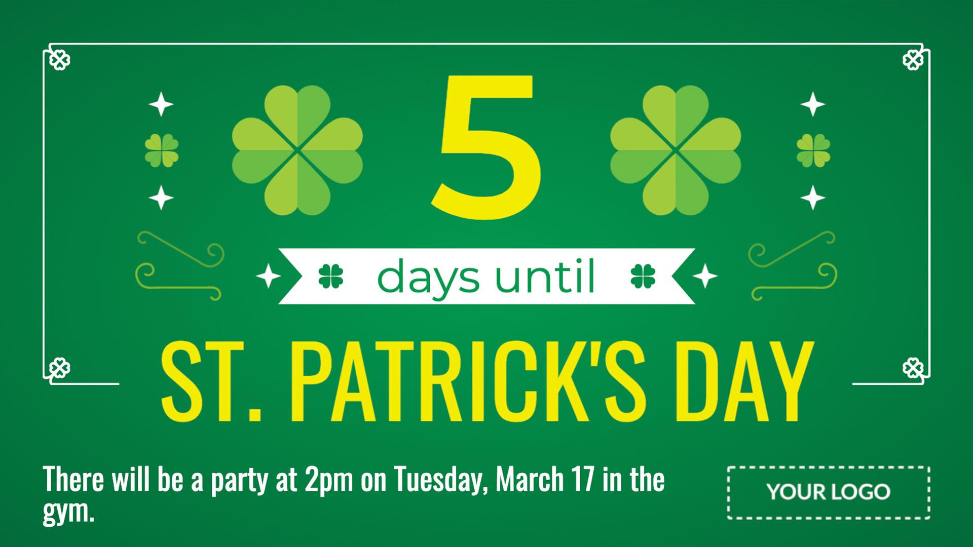 St. Patrick's Day Countdown Digital Signage Template